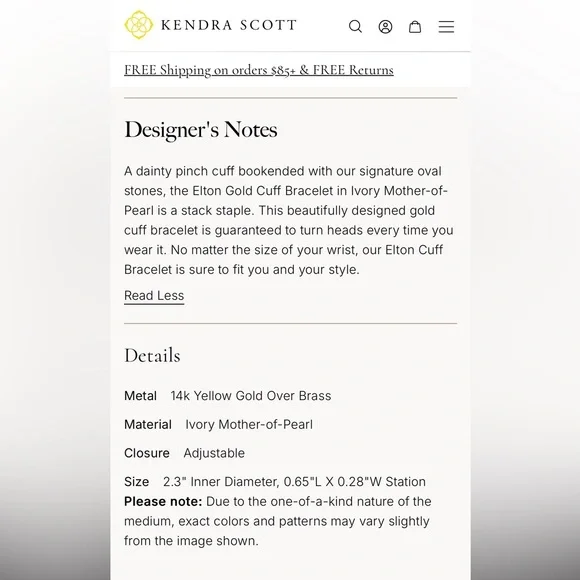 Kendra Scott Elton Gold Ivory Cuff Bracelet - Picture 9 of 10